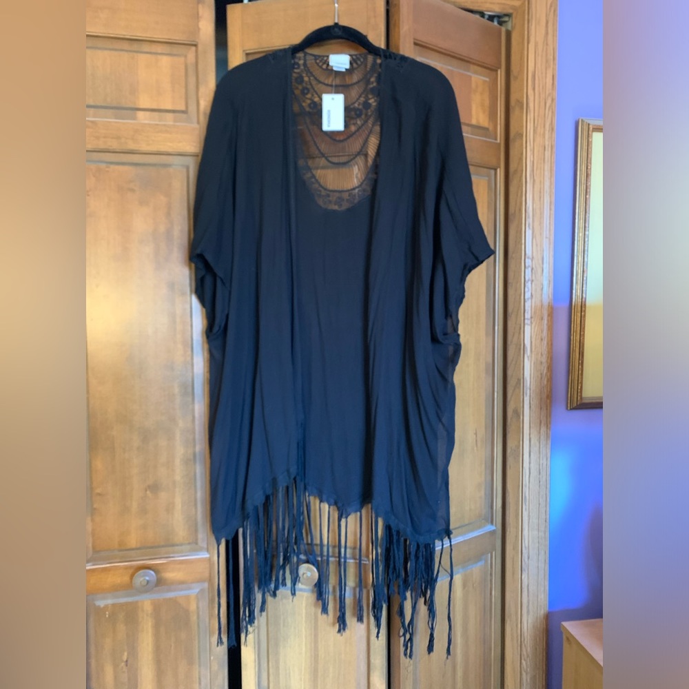 Sonoma crochet detail fringe cover up/topper in black.